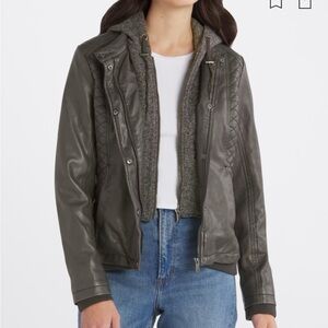 Leather hooded jacket